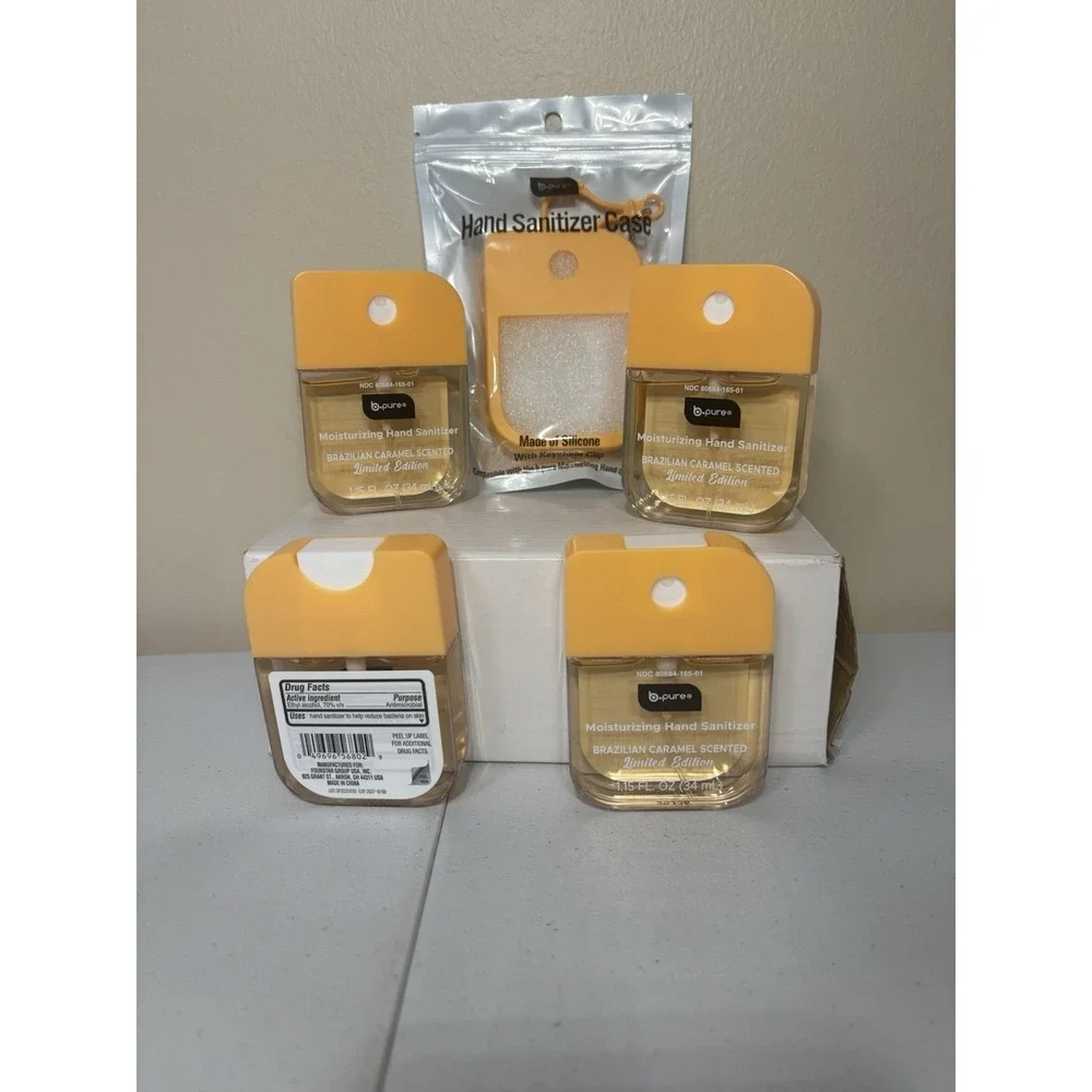 B Pure Hand Sanitizers Lot Of 4 And 1 Silicone Case Brazilian Caramel